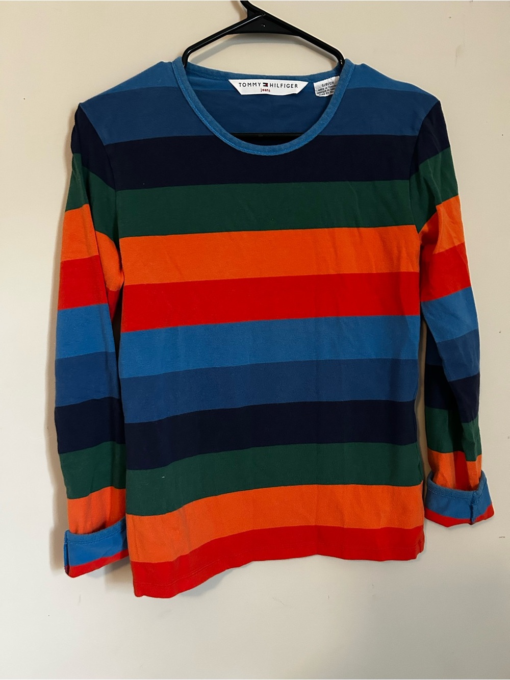 Tommy Hilfiger Womens Long-Sleeve Rainbow Stripe Tee